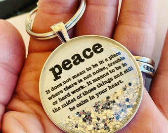 Peace definition keychain,daily affirmation keychain,personalized keychain,encouragement gift,divorce gift,sobriety gift,inspirational gift