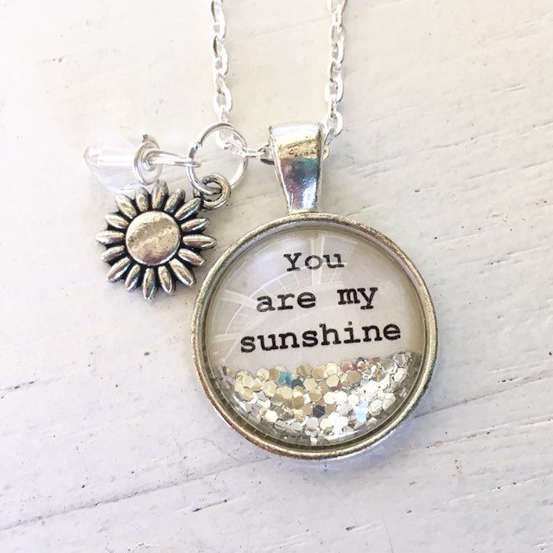 Valentines Day gift,You are my sunshine necklace, personalized jewelry, gift for wife, birthday gift for daughter, gift for friend, sparkle image 1