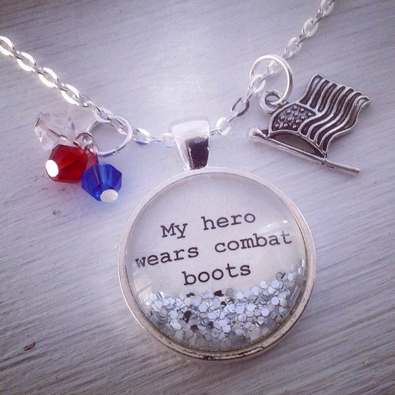 My Hero Wears Combat Boots Necklace, Patriotic Jewelry, Gift for - Main Image