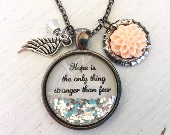 Personalized jewelry, Hope necklace/inspirational quote necklace/Hope is the only thing stronger than fear/hope gift/personalized necklace