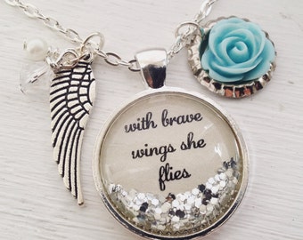 Personalized jewelry With brave wings she flies, inspirational quote necklace/quote jewelry/graduation gift/inspirational gift/gift for her