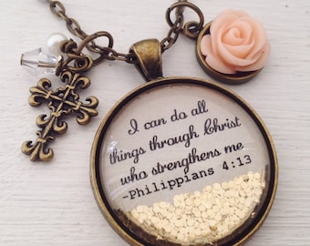 Todo lo puedo en Cristo que me fortalece / Filipenses 4:13 collar / collar con versículo bíblico / collar con escritura / joyería cristiana