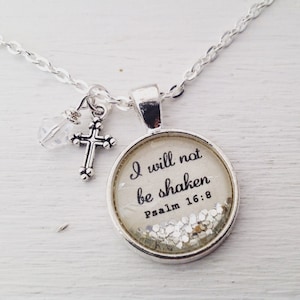 Bible verse necklace, Psalm 16:8 &quot;I will not be shaken&quot;, Christian jewelry, gift for her, bible verse necklace, scripture necklace