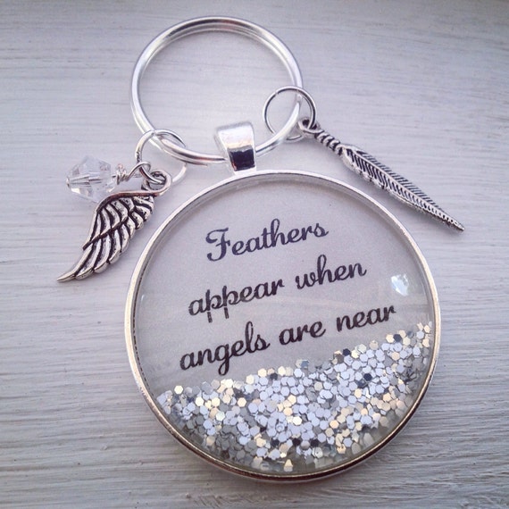 Feathers appear when angels are near sparkle keychain Guardian angel keychain Memorial gift feather keychain personalized gift grief gift
