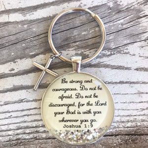 Bible verse keychain, Joshua 1:9, christian gift for woman, cross keychain, be strong and courageous, encouraging gift for her, friend gift image 3