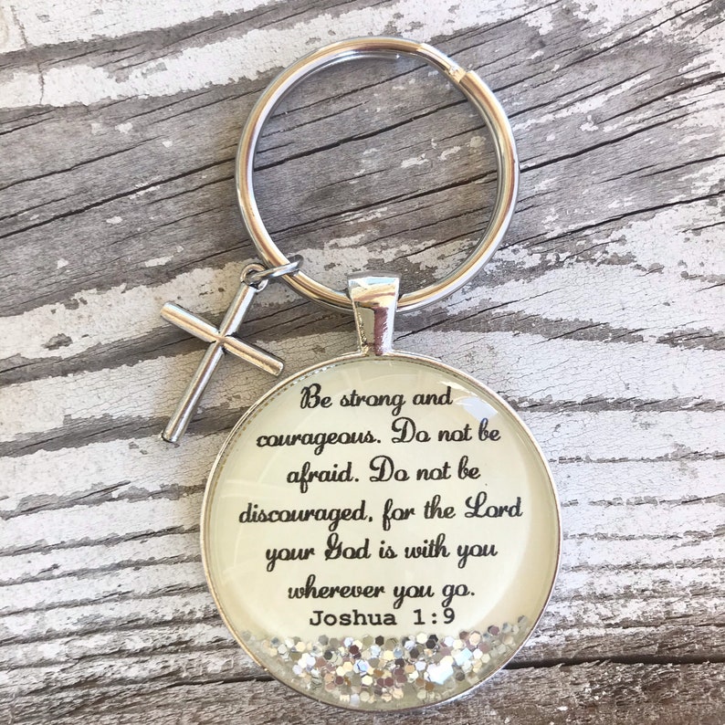 Bible verse keychain, Joshua 1:9, christian gift for woman, cross keychain, be strong and courageous, encouraging gift for her, friend gift image 3