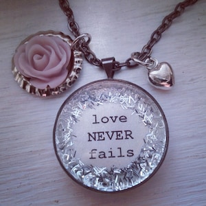 Love NEVER fails necklace, gift for woman, gift for wife, Bible verse necklace, scripture jewelry for her, anniversary gift for her