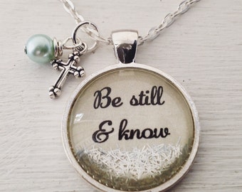 Bible verse jewelry, "Be still and know", Psalm 46:10 necklace, cross necklace, bible verse necklace, Christian jewelry, Christian gift