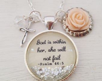 Christian jewelry for women, Bible verse necklace, Christian gifts,God is within her, she will not fail, Psalm 46:5 necklace, personalized
