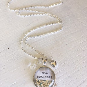 Sparkle, Personalized jewelry, She SPARKLES necklace, inspirational jewelry, inspirational gifts, necklace, gift for her, teen girl gift image 2