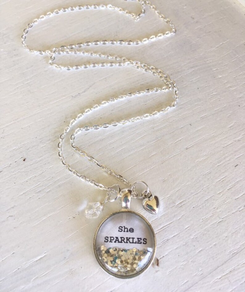 Sparkle, Personalized jewelry, She SPARKLES necklace, inspirational jewelry, inspirational gifts, necklace, gift for her, teen girl gift image 2