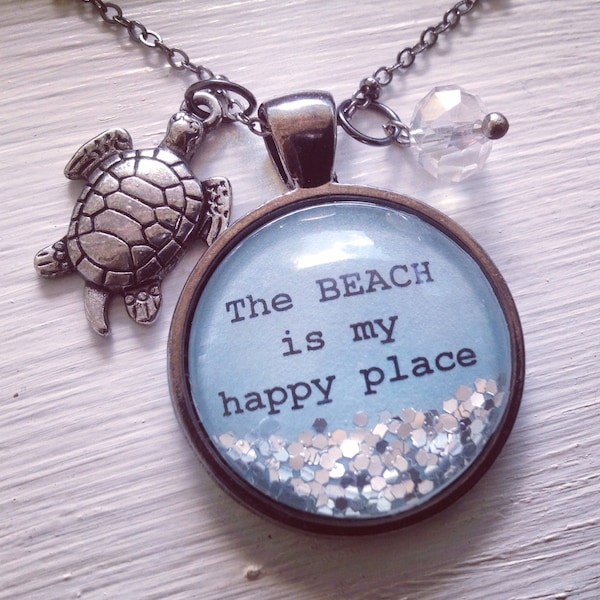 Personalized jewelry, "The BEACH is my happy place" personalized necklace, beach lover gift, beach themed jewelry, gift for her