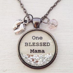 Personalized Mom necklace/One BLESSED Mama/Mother&#39;s Day gift/new mom gift/ baby shower gift/mom jewelry/new baby gift/mom necklace