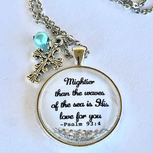 Bible verse necklace/Psalm 93:4/Psalm necklace/Christian jewelry/Christian gift/scripture necklace/cross necklace/Bible verse jewelry