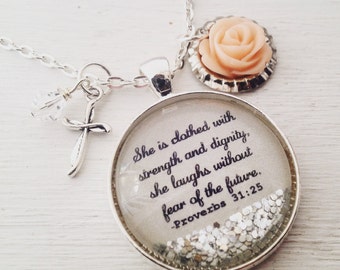 Proverbs 31/bible verse necklace/personalized jewelry/She is clothed in strength and dignity/Christian jewelry/Christian gift/gift for her