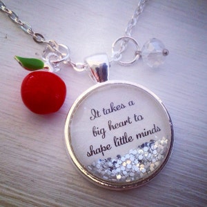 Teacher necklace, &quot;It takes a big heart to shape little minds&quot;, personalized jewelry, apple necklace, teacher gift, teacher appreciation