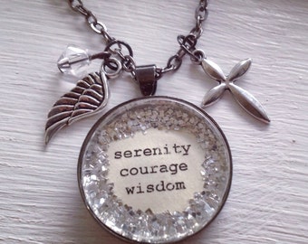 Serenity prayer necklace, recovery gift for women, sobriety gift, recovery jewelry, serenity prayer pendant, cross necklace