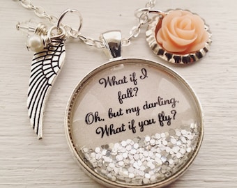 Personalized jewelry, What if I fall?Oh, but my darling,what if you fly? Inspirational quote necklace,graduation gift,inspirational gift