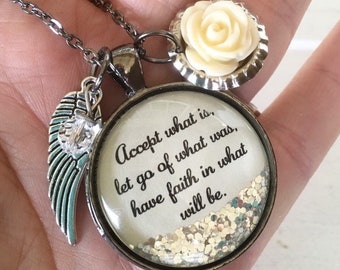Personalized quote necklace for woman,inspirational gift for friend,divorce jewelry,sobriety gift, recovery birthday gift, accept what is