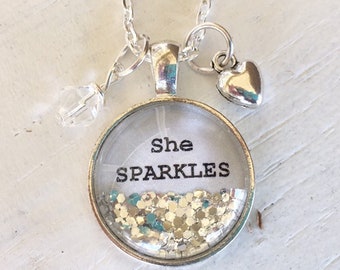 Sparkle, Personalized jewelry, "She SPARKLES" necklace, inspirational jewelry, inspirational gifts, necklace, gift for her, teen girl gift