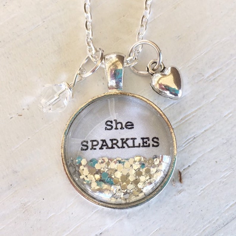 Sparkle, Personalized jewelry, She SPARKLES necklace, inspirational jewelry, inspirational gifts, necklace, gift for her, teen girl gift image 1