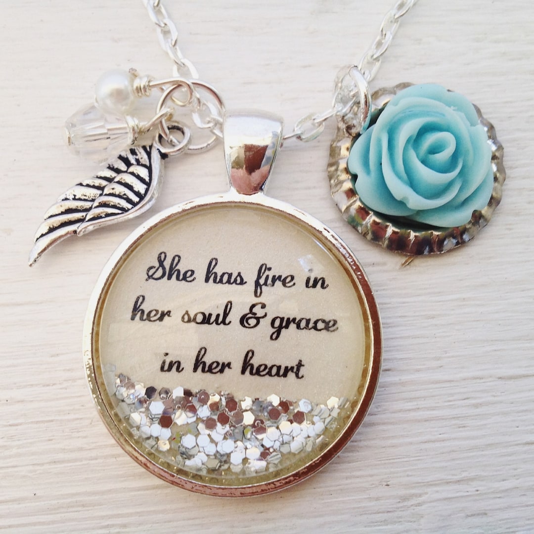 Personalized Jewelry, Inspirational Quote Necklace, "she Has Fire in ...