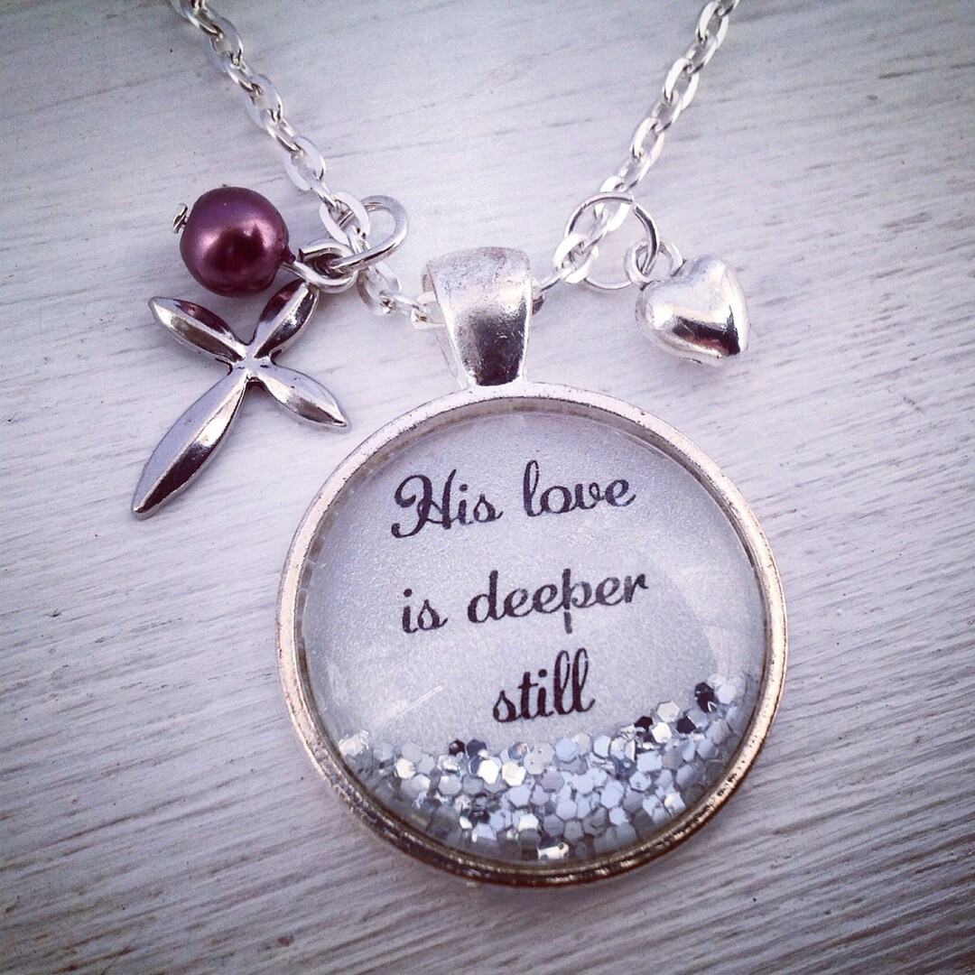 His Love is Deeper Still Medium Glitter Pendant Necklace With Cross and ...