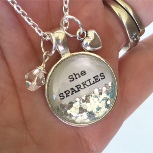 Sparkle, Personalized jewelry, She SPARKLES necklace, inspirational jewelry, inspirational gifts, necklace, gift for her, teen girl gift image 3