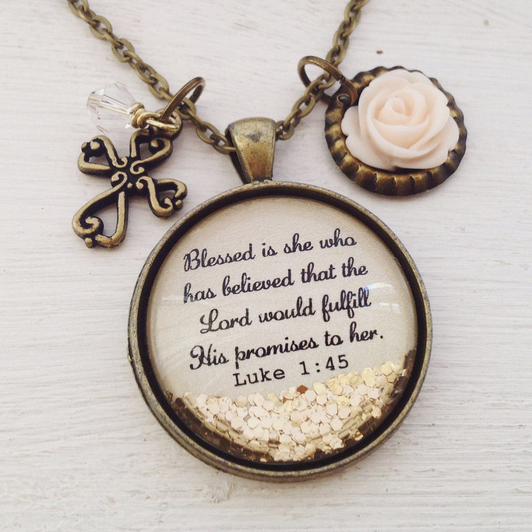 Christian Jewelry,bible Verse Necklace,christian Gifts,luke 145, Blessed is She Who Believes