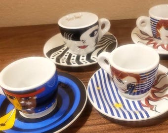 Espresso Vintage espresso cups and saucers "Free time" Faces Set of 6