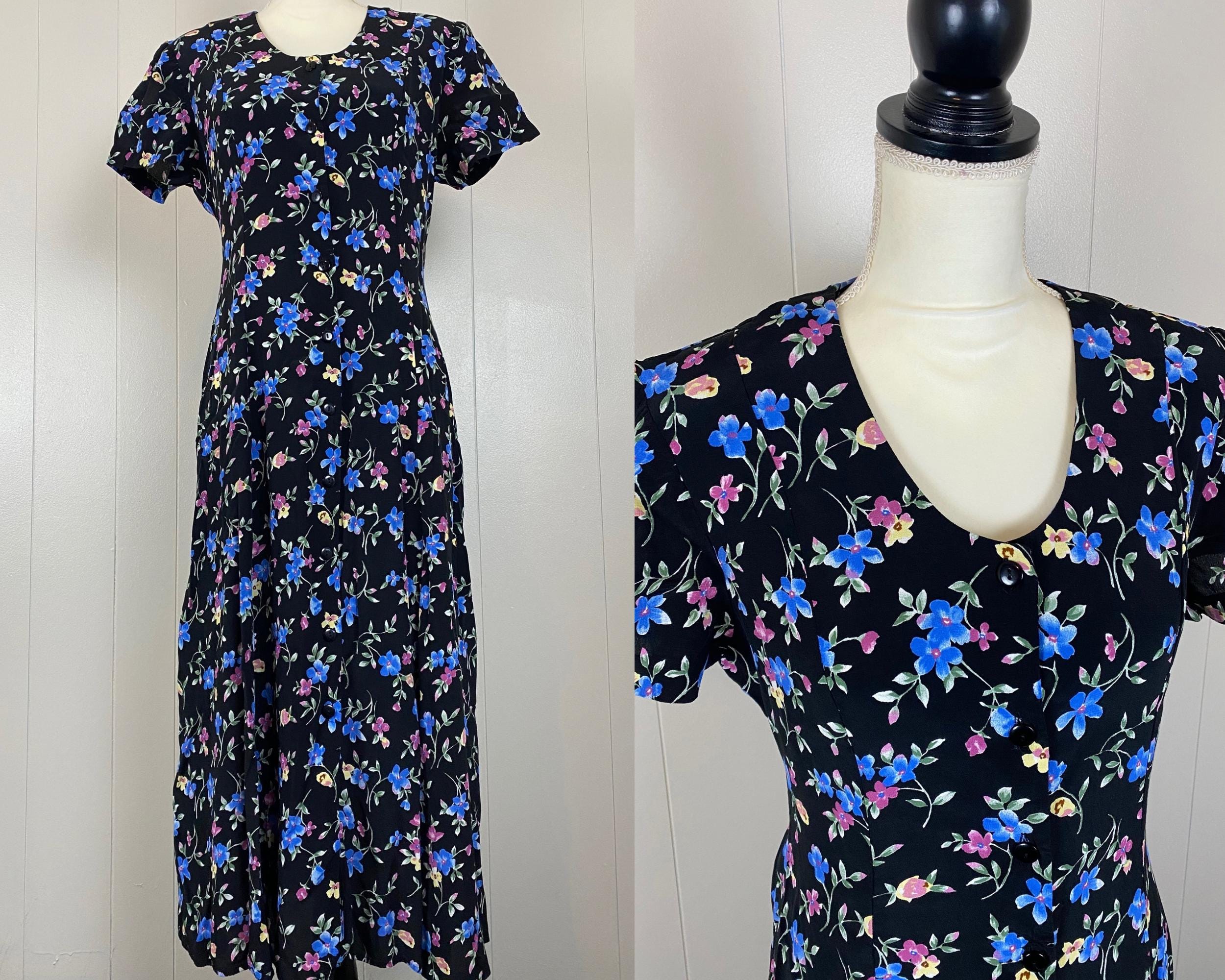 Robe Maxi Vintage Années 90 - Imprimé Floral - Taille 8 - Coton Denim - Newport News