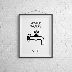 Electric Company/ Water Works Monopoly Wall Art - Personalized Print | New Home, Gift, House, Minimalistic