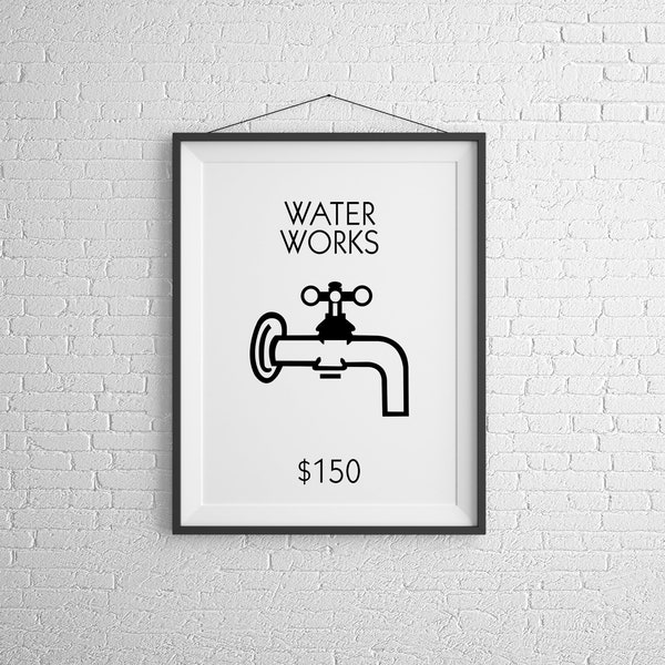 Electric Company/ Water Works Monopoly Wall Art - Personalized Print | New Home, Gift, House, Minimalistic