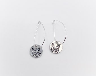 Cats Rule Everything Around Me Hand Stamped Pewter Cat Dangle Earrings