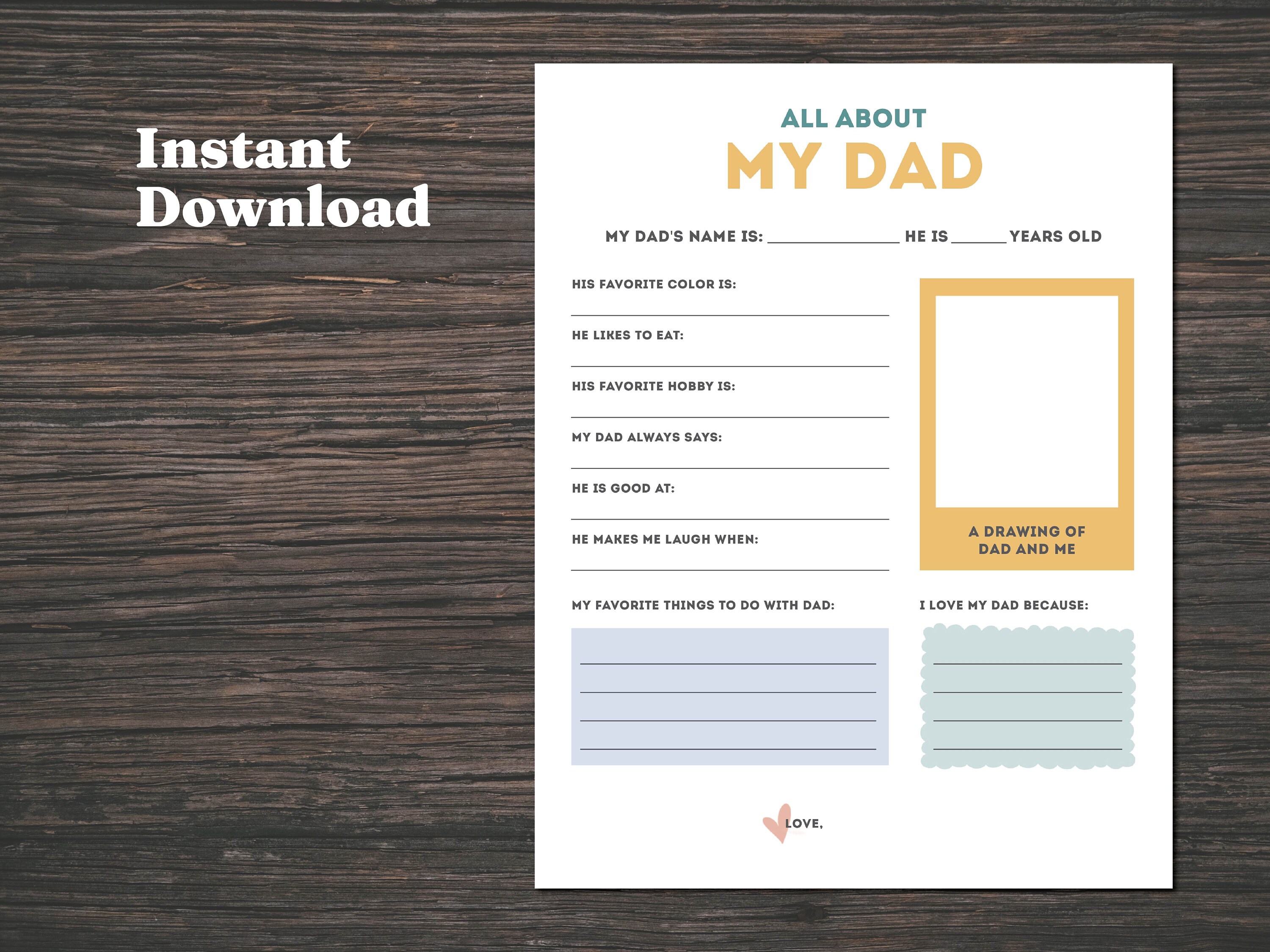 Father's Day Dad Printable, All About Dad Printable, Father's Day Gift ...