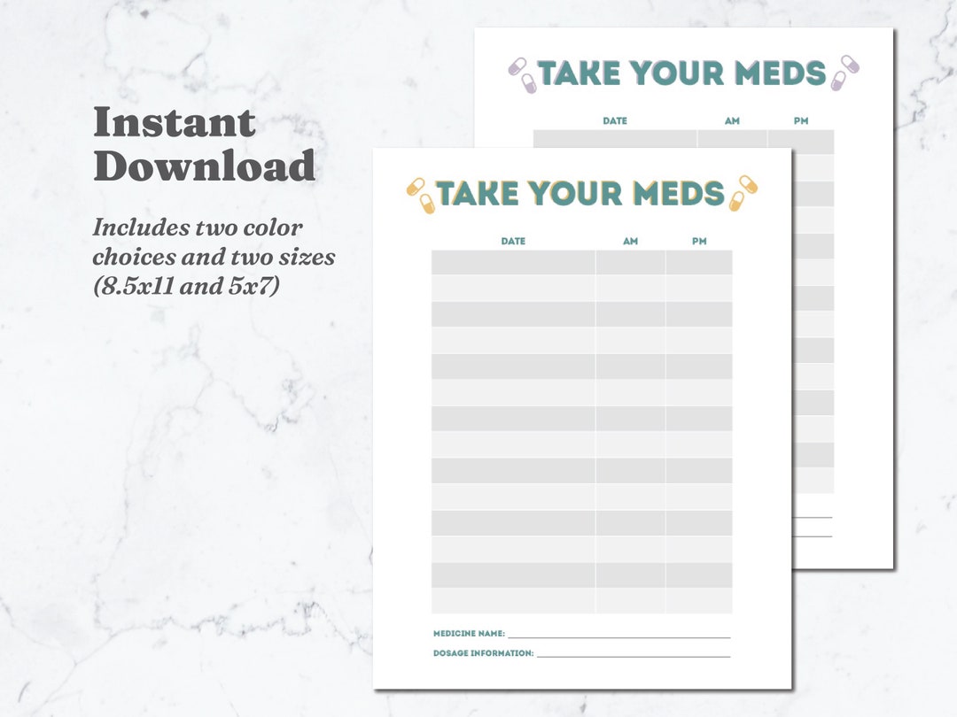 Medicine Tracker Printable PDF Medicine Log Medication Chart Instant ...
