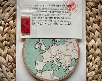 Embroidery hoop to stitch your trip step by step