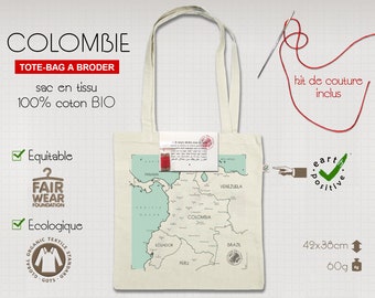 Carte de COLOMBIE imprimée sur tote-bag pour broder son itinéraire au fil du voyage