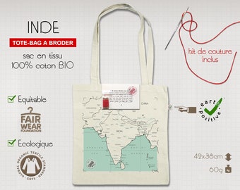 Carte d'INDE imprimée sur tote-bag pour tracer son itinéraire au fil du voyage
