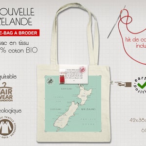Carte de NOUVELLE ZELANDE imprimée sur tote-bag ou coussin pour tracer son itinéraire au fil du voyage