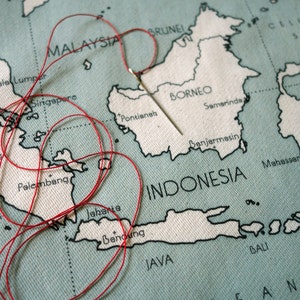 Carte d'ASIE du SUD-EST imprimée sur tote-bag ou coussin pour tracer son itinéraire au fil du voyage