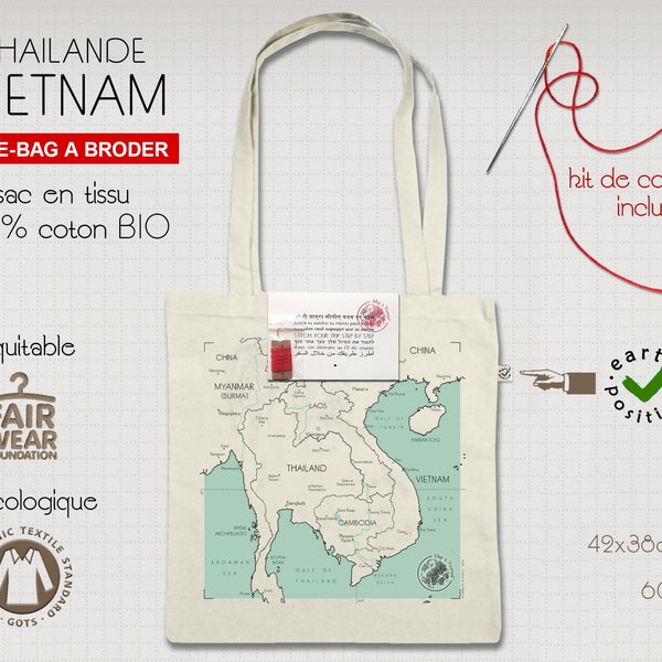 Carte du VIETNAM imprimée sur tissu pour tracer son itinéraire au fil du voyage