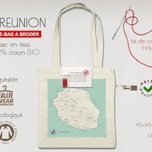 Carte de la REUNION imprimée sur tissu pour tracer son itinéraire au fil du voyage