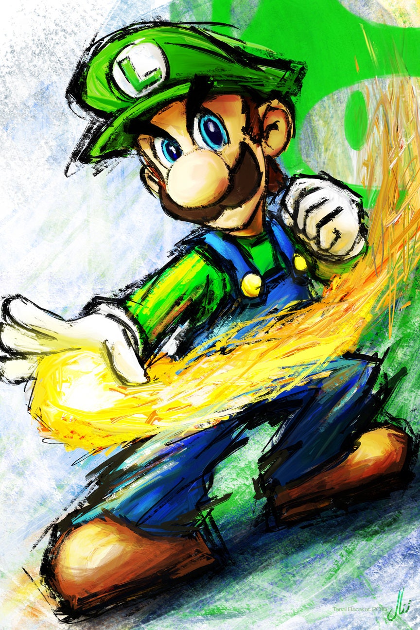 Luigi Super Mario Brothers Fine Art Print 