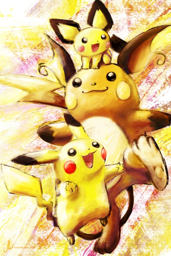 Pichu Pikachu Raichu Pokemon Poster Print