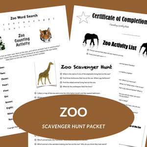 Zoo Scavenger Hunt and Zoo Activity Printables