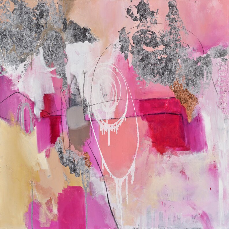 Abstract Art Pink Abstract Art Hot Pink Art Metallic Art Etsy