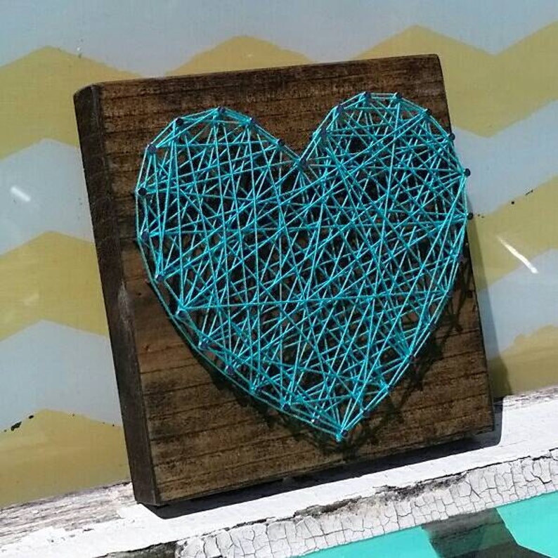 String Art Heart on Stained Wood Handmade by Nailed It Etsy