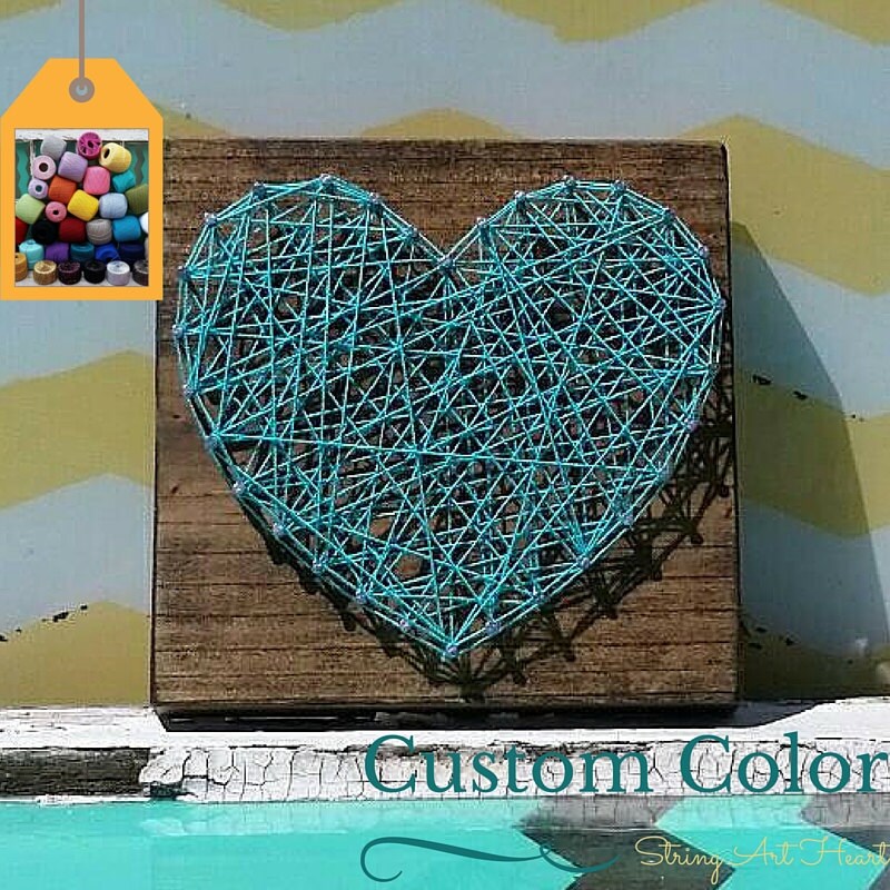 String Art Heart on Stained Wood Handmade by Nailed It Etsy