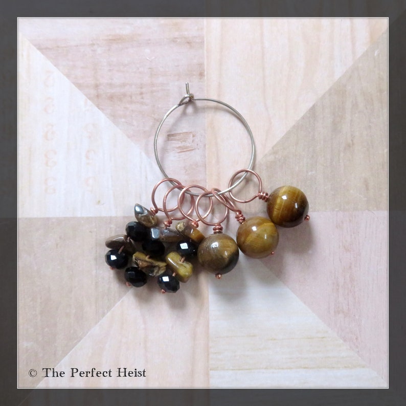 Copper Black Brown Fiber Stitch Marker Size 10 Needles Tiger Eye Wool Knitting